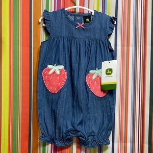 John Deere Blue Bodysuit with Strawberry Pockets